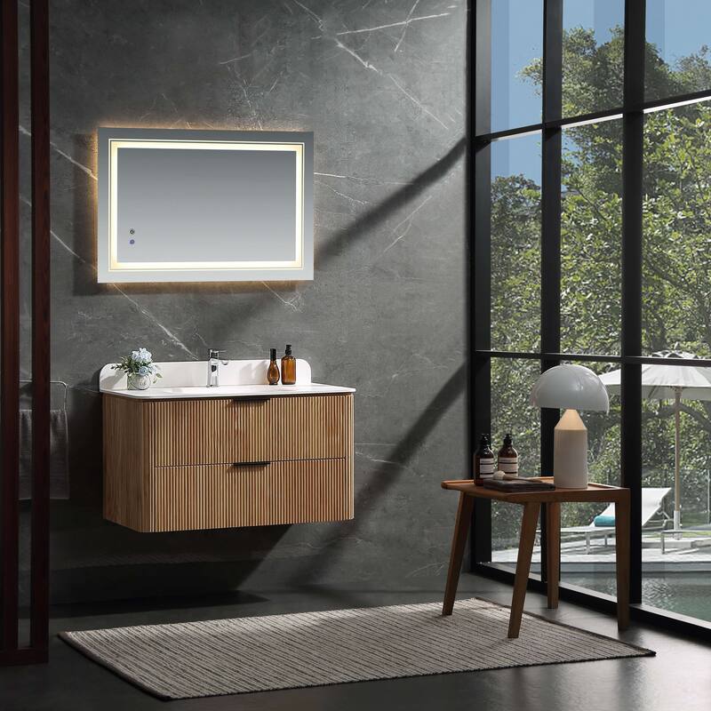 Modland 36" Wall-Mounted Bathroom Vanity with Acrylic Top Integrated Sink & Overflow