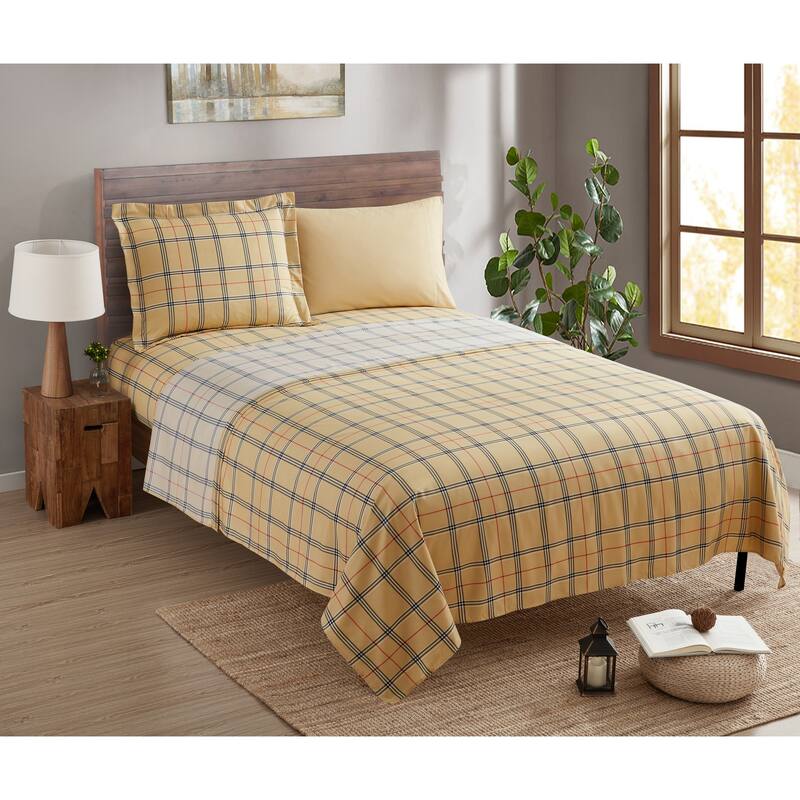 Clara Clark Printed Sheet Set - Ultra Soft Deep Pocket Bed Sheets - Burberry Taupe - Twin