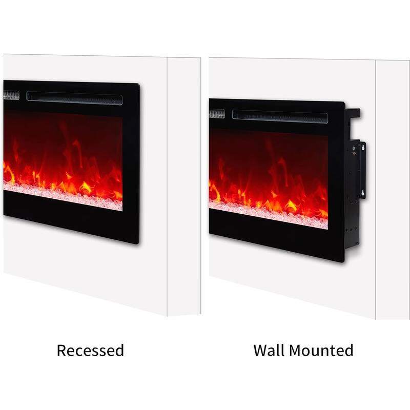 36 - 72 inch Wall Mount and Recessed Electric Fireplace in Black