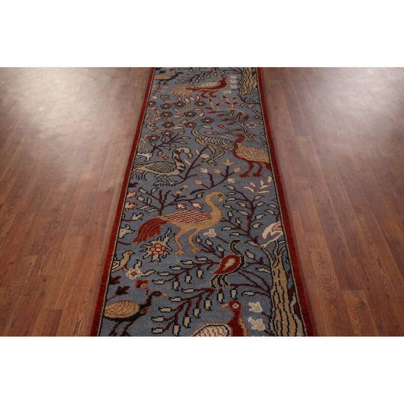 Animals Design Ziegler Oriental Runner Rug Hand-Knotted Wool Carpet - 2'7"x 13'9"