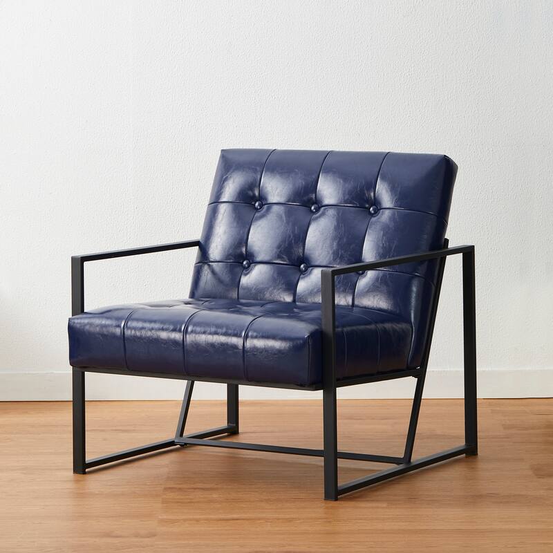 Glitzhome 29.50"W Mid-Century PU Leather Tufted Accent Chair - 29.5"W x 30.5"H x 29.25"D