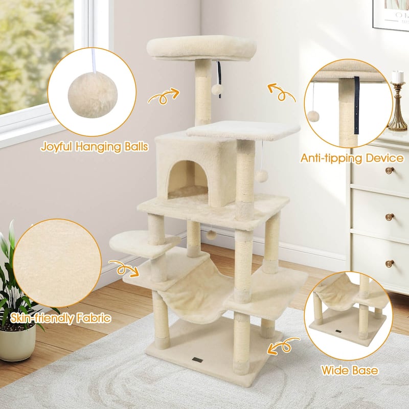 Costway 58” Tall Multi-level Cat Tree with Upholstered Perch & Cat - See Details