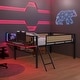 preview thumbnail 7 of 31, Stylish & Simple Single Full metal loft bed with rectangular desk, LED lights, storage shelves, safety guard and ladder, Brown
