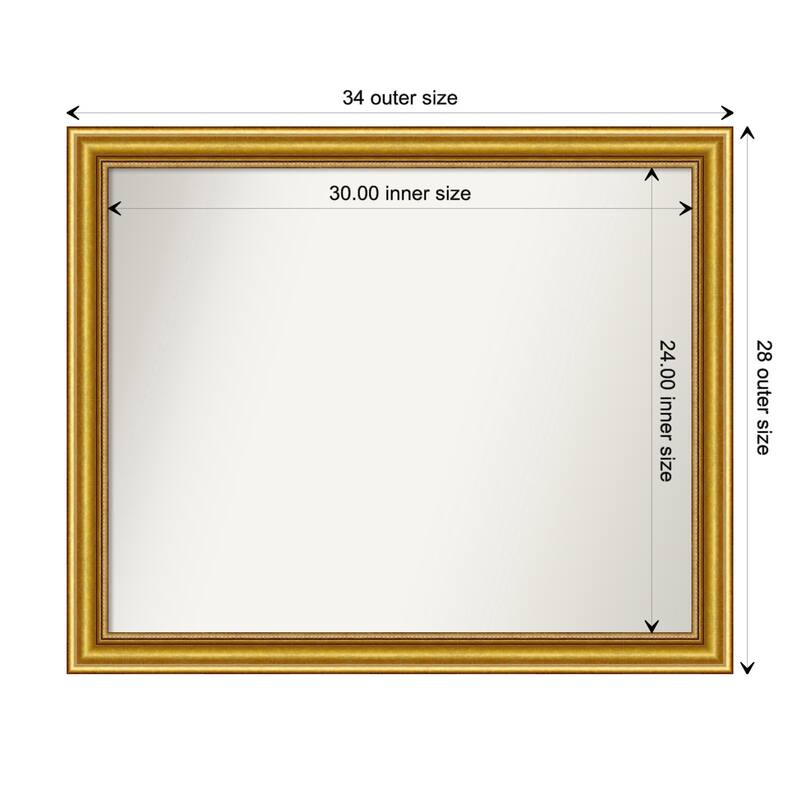 Townhouse Gold Framed Non-Beveled Custom Wall Mirror, Bathroom Vanity Mirror - Outer Size: 33.75 x 27.75