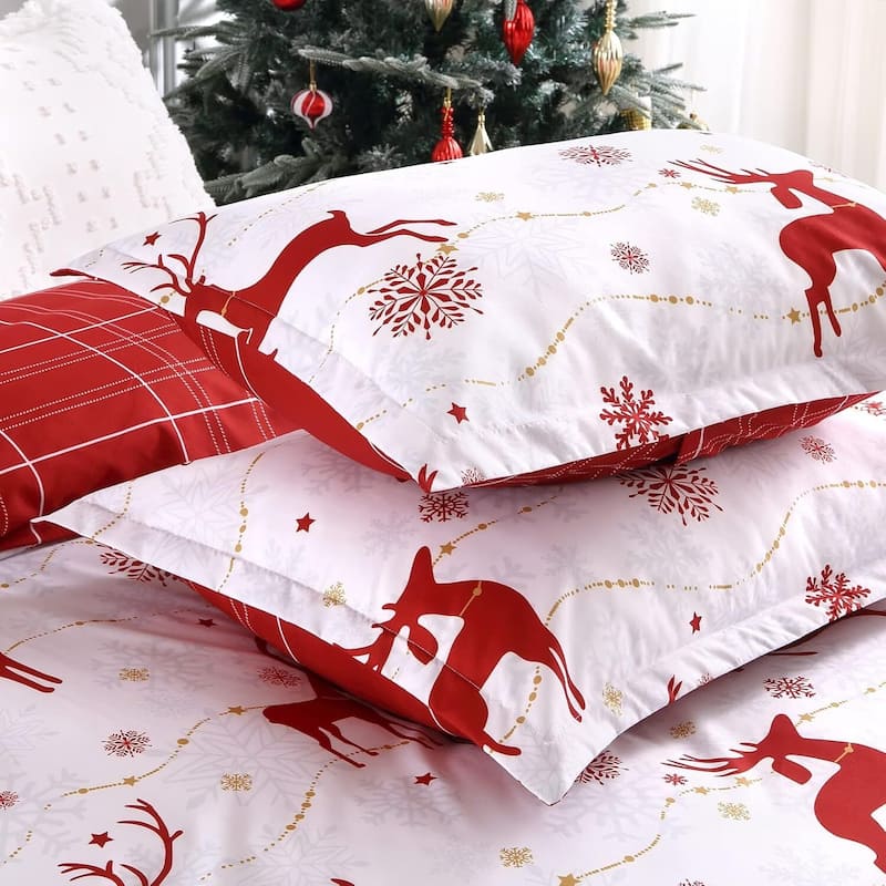 Christmas Soft Reindeer Duvet Cover and Pillow Shams Set, Bedding Set