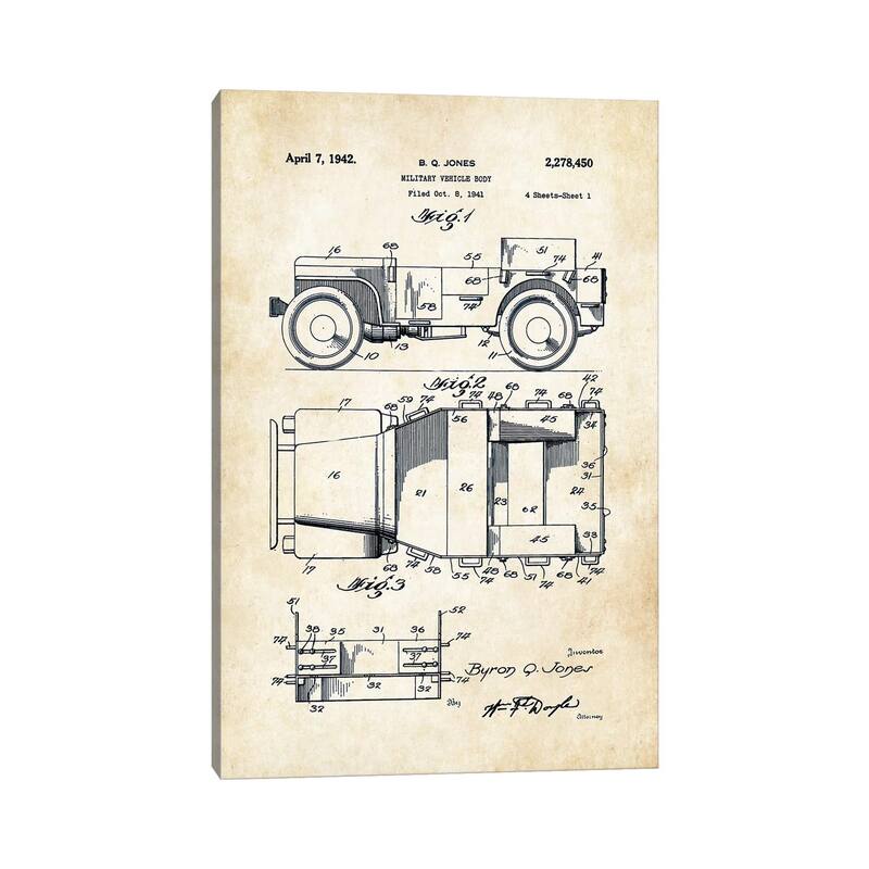 iCanvas "Willys Jeep" by Patent77 Canvas Print