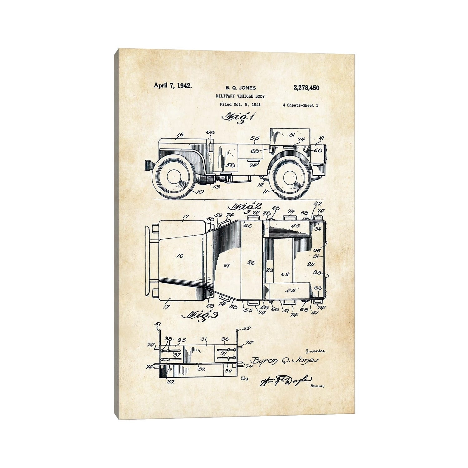 iCanvas "Willys Jeep" by Patent77 Canvas Print