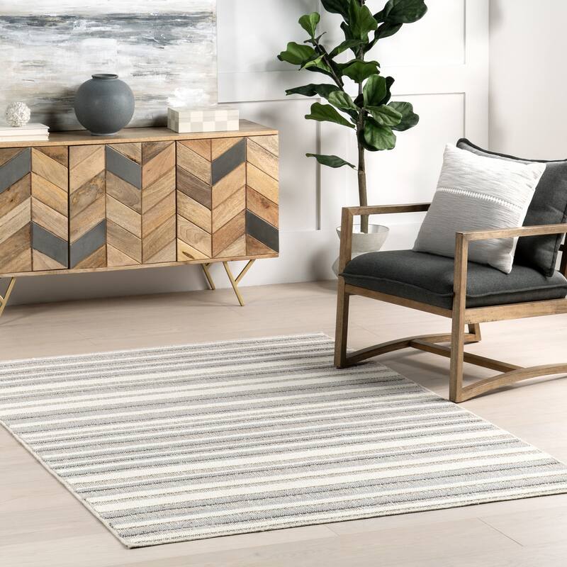 Nuloom Kerensa Striped Machine Washable Area Rug - 5' 3" x 7' 7" - Light Grey - Rectangle