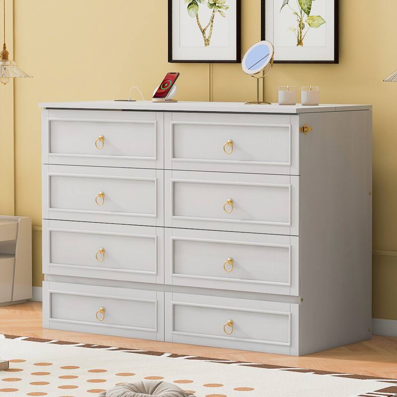 Full Size Wood Murphy Bed, Murphy Bed Chest with Drawers - White