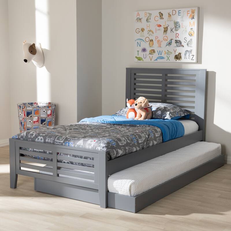 Twin Platform Bed with Trundle - Modern Grey Wood Bed Frame - City Chic Style - Easy Assembly