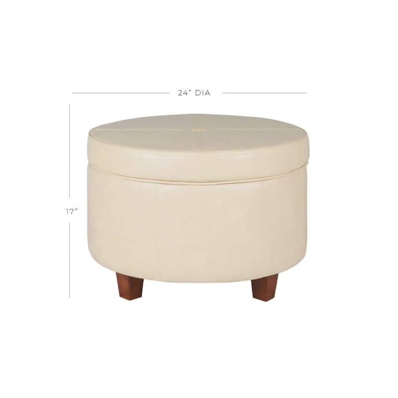 Porch & Den Rockwell Large Ivory Faux Leather Round Storage Ottoman