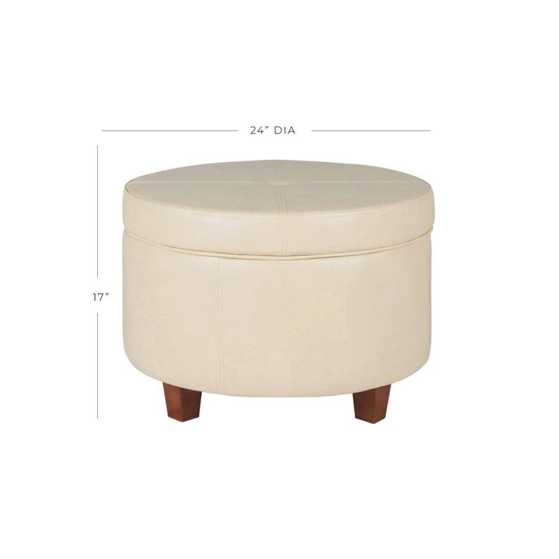 Porch & Den Rockwell Large Ivory Faux Leather Round Storage Ottoman