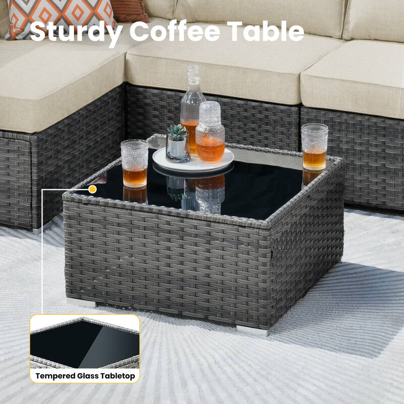 XIZZI 6-Piece Patio Furniture Set Outdoor Sectional with Fire Table