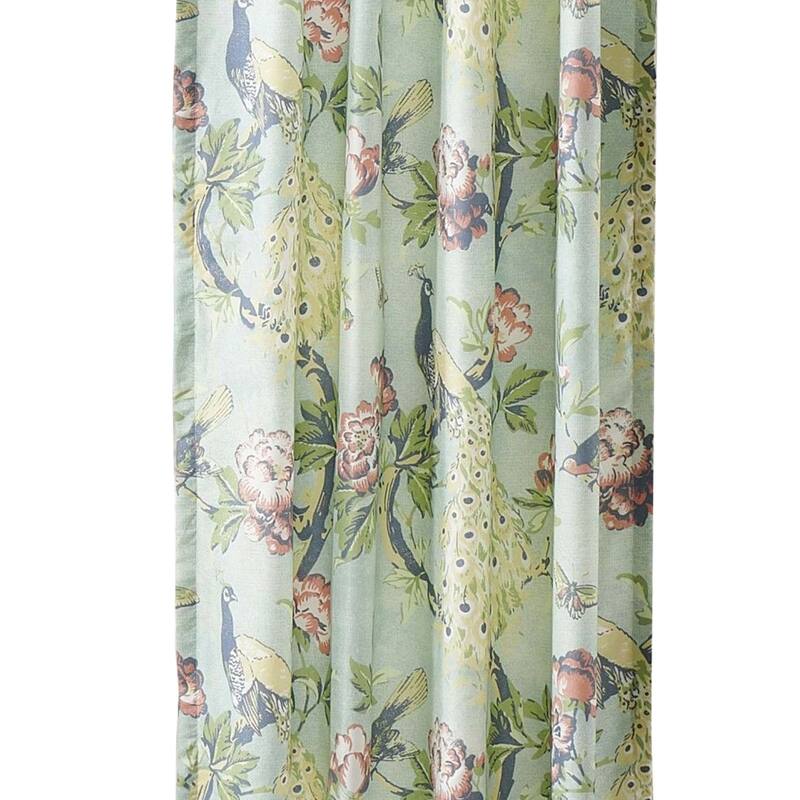 Eden 84 Inch Two Window Curtains, Butterflies and Songbirds, Green Microfiber