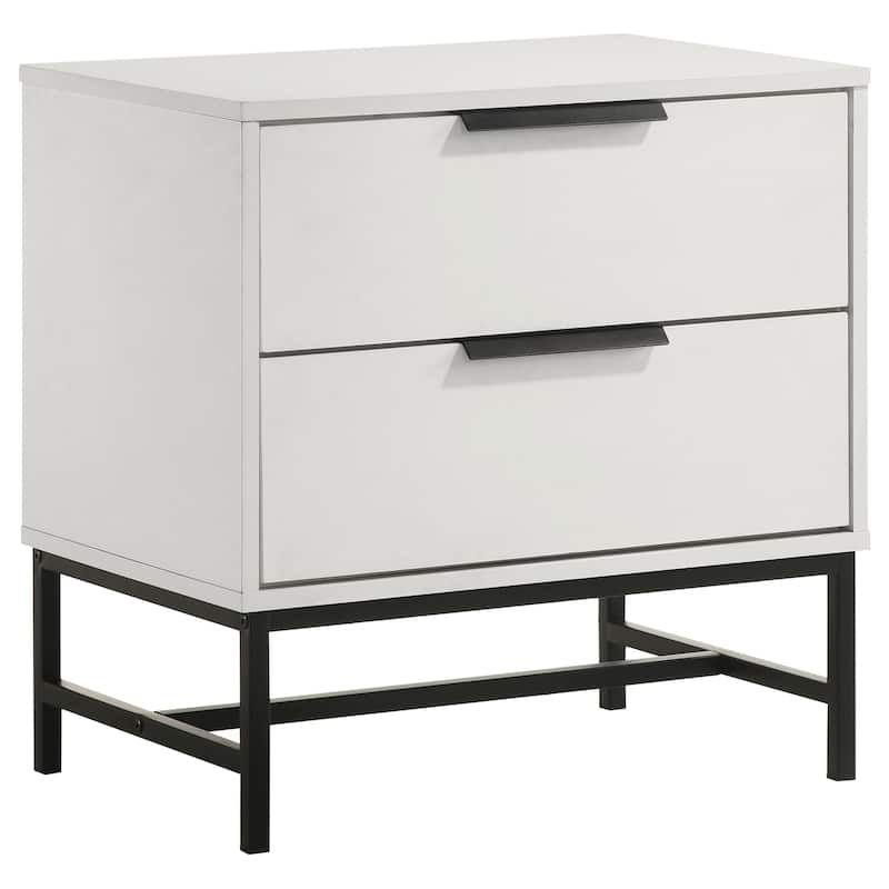 White 2-Drawer Nightstand with Black Accents and Sleek Silhouette