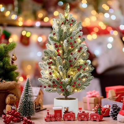 24 Inch Pre-lit Artificial Small Table Top Christmas Tree with Lights - 2FT