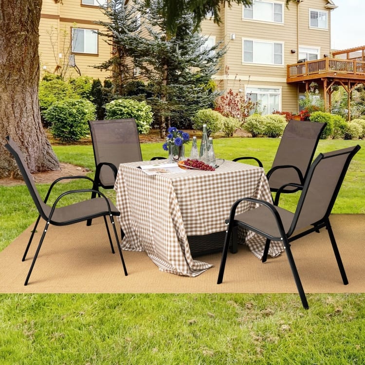 4 Pieces Stackable Patio Dining Chairs Set with Armrest - 29" x 21.5" x 35.5" (L x W x H)