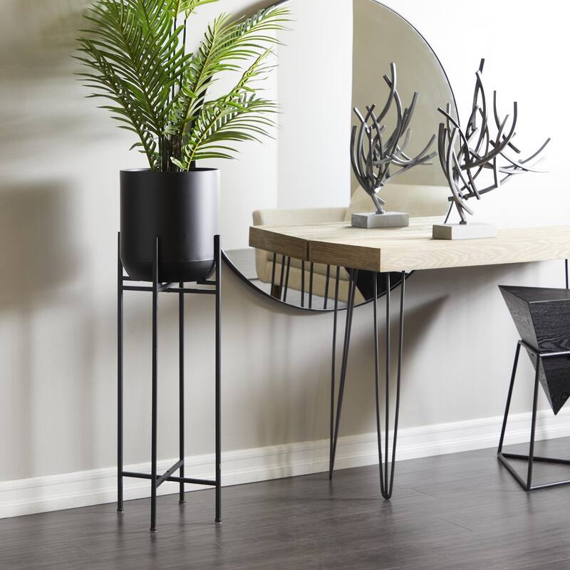 Metal Indoor Outdoor Planter with Removable Stand - Black - Roche River Decor