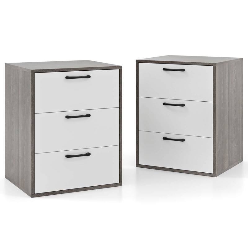 Costway 1/2 PCS 3 Drawer Dresser Chest of Drawer Storage Cabinet with
