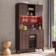 preview thumbnail 8 of 19, 72" Wine Bar Cabinet, Modern Wood Coffee Bar Cabinet with LED Lights - N/A Dark Walnut