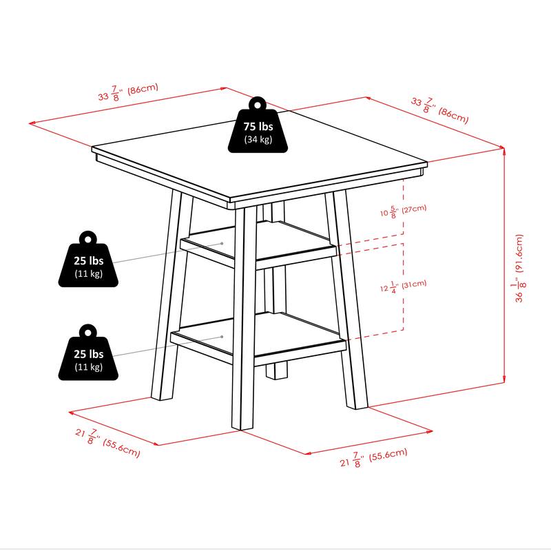 Compact 5 Piece Counter Height Table and Stools Set for Kitchen or Bar - 33.86 x 33.86 x 36.06 inches
