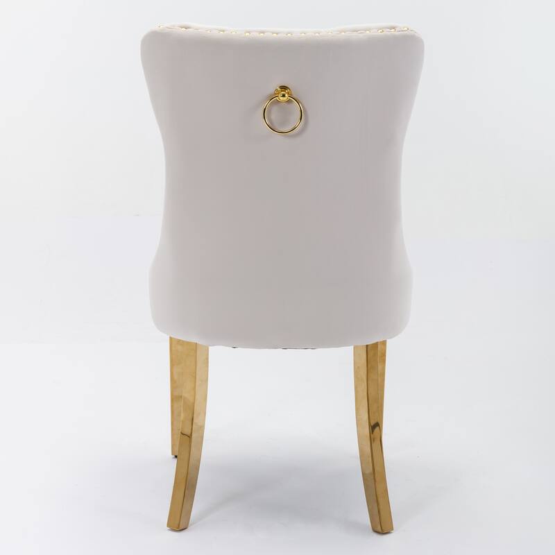 Set of 2 Contemporary High-End Tufted Upholstered Dining Chair with Nailhead & Stainless Steel Legs