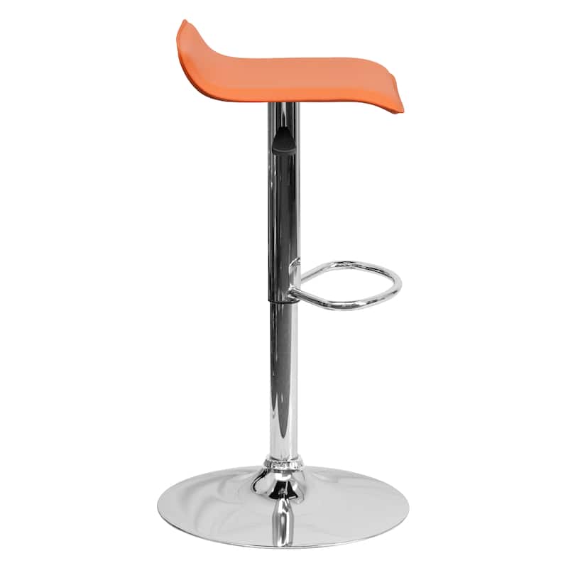 2 Pack Contemporary Vinyl Adjustable Height Barstool with Solid Wave Seat - 15"W x 15"D x 25.5" - 34"H