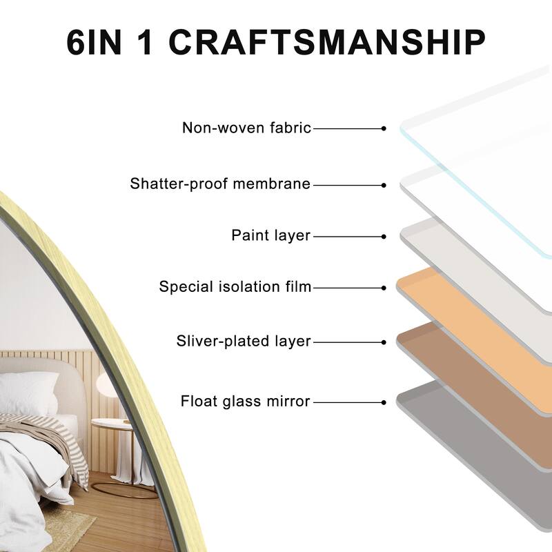 Arched Full-Length Wood Floor Mirror with Stand - 65x22