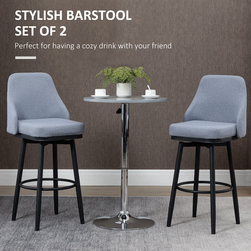 HOMCOM Extra Tall Bar Stools Set of 2, Modern 360° Swivel Barstools, Dining Room Chairs with Steel Legs and Footrest