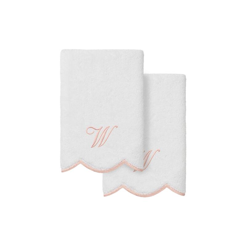 Authentic Hotel and Spa 100% Turkish Cotton Pink ADORNIA Scallop Personalized 2 Piece Fingertip Towel Set - 2 Fingertip Towels - W