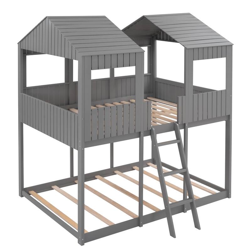 Full Over Full Wood Bunk Bed with Roof