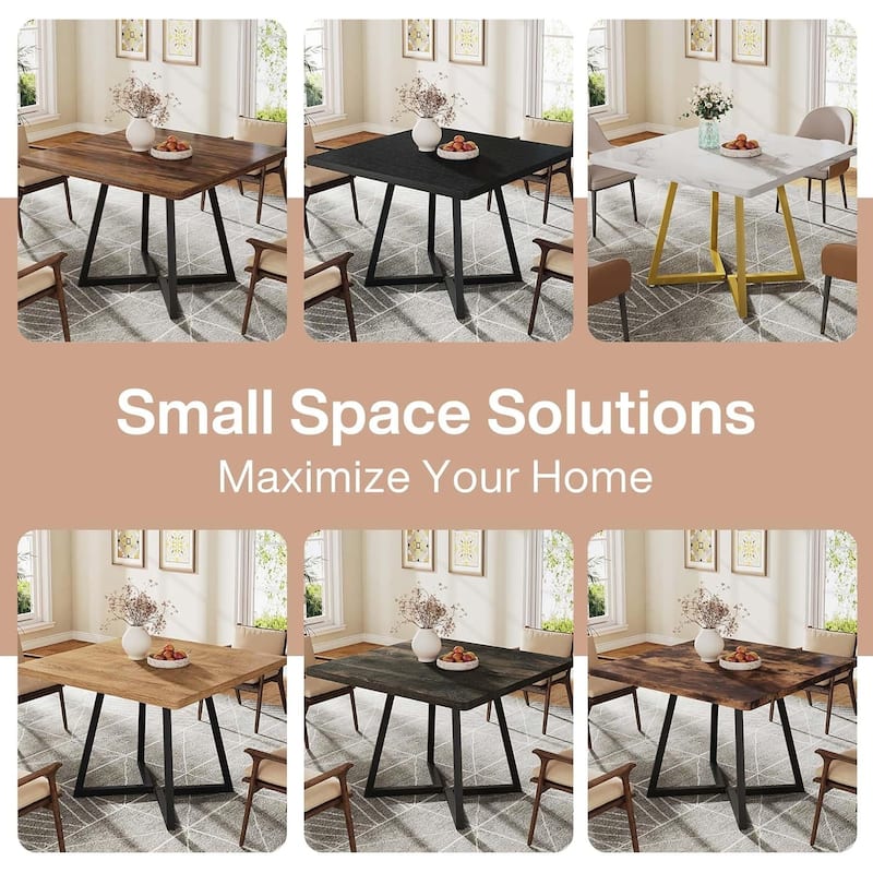 31.5 Inches Industrial Square Dinner Table with Metal Base for Dining Room, Small Space, Apartment