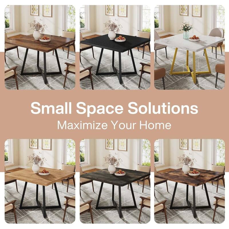 Small Dining Table for 4, 31.5 Inches Industrial Dinner Table with Metal Base