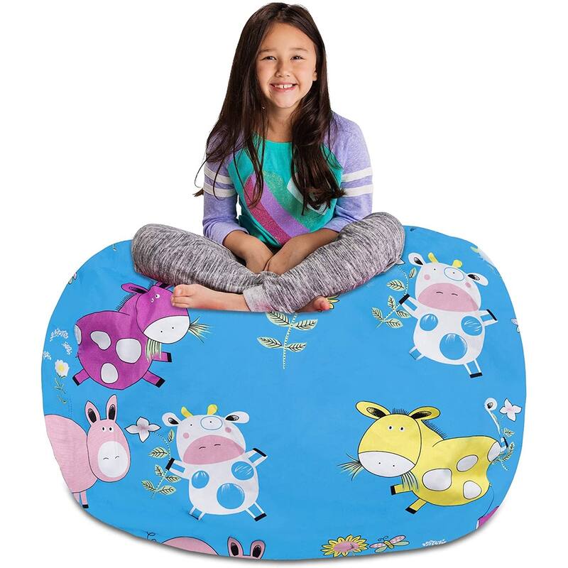 Kids Bean Bag Chair Cover Stuffed Animal Storage or Toy Organizer