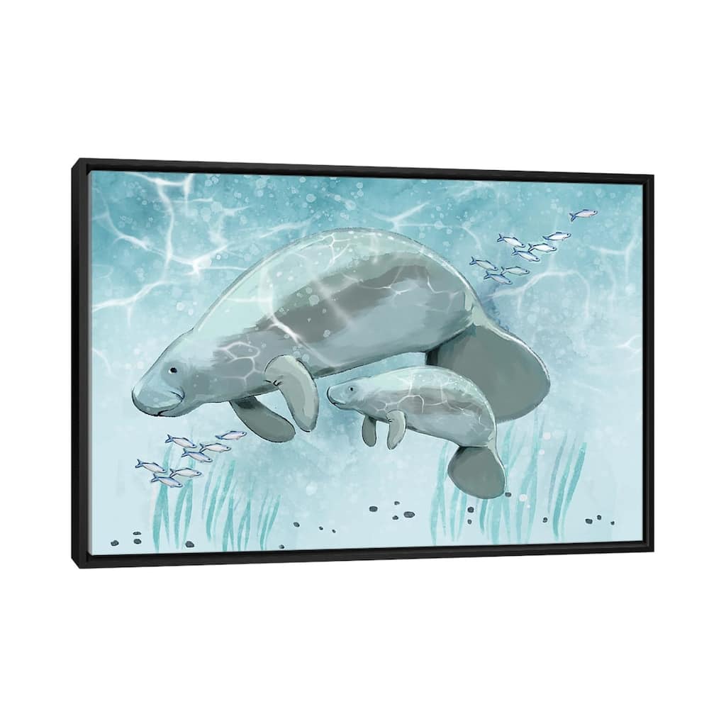 iCanvas "Mama and Baby Manatee" by Thomas Little Framed Canvas Print