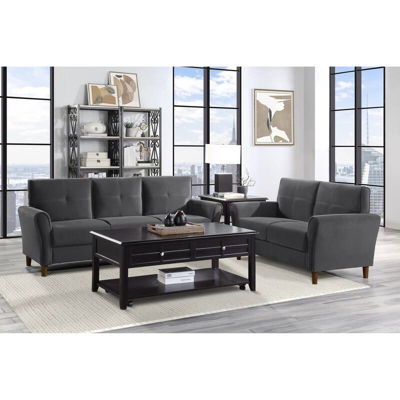 Brown Velvet Upholstery 1Pc Comfort Loveseat Plush Seatbacks Tufted Detail Solid Wood Frame Modern Living Room Furniture