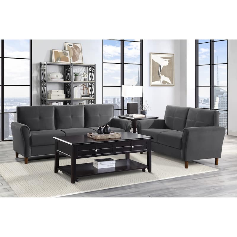 Velvet Upholstered Loveseat Sofa, Small Loveseat with Plush Seatbacks, 2-Seat Sofa with Tufted Backrest and Solid Wood Frame
