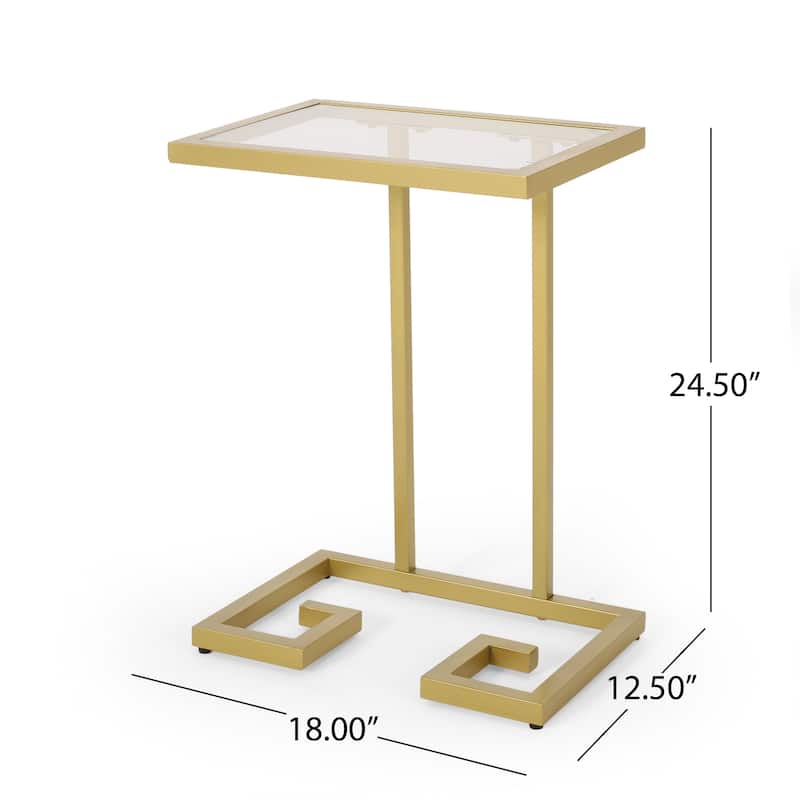 Hickson Indoor Iron and Tempered Glass C Shaped End Table by Christopher Knight Home