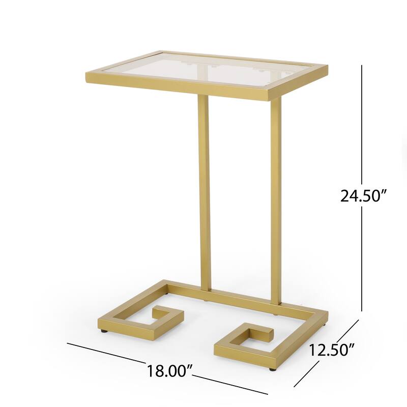 Roomfitters Modern C Shaped End Table with Metal Frame, Sofa Side Table for Living Room or Bedroom, Gold