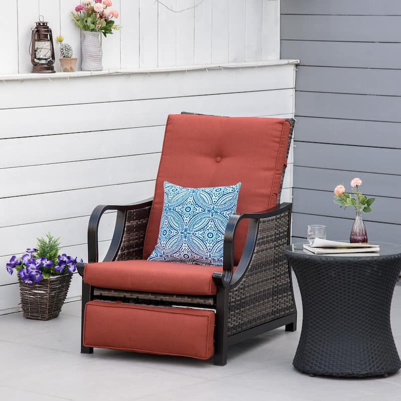 Outsunny Adjustable Patio Rattan Leisure Chair, Outdoor Relax PE Rattan Recline Lounge Furniture, w/ Cushion & Armrest