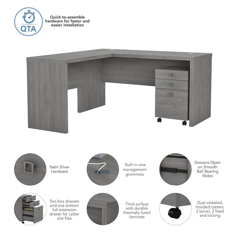 Echo L Shaped Desk with Mobile File Cabinet by Bush Business Furniture