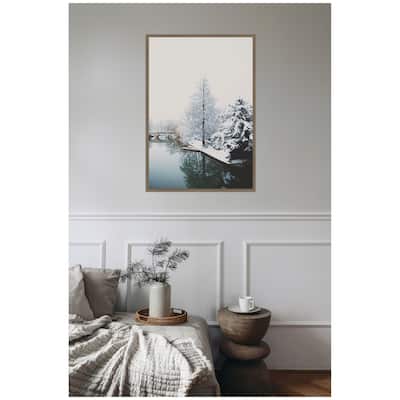 Kate and Laurel Sylvie Framed Canvas Winter Magic On The River Cam in Cambridge by Laura Evans