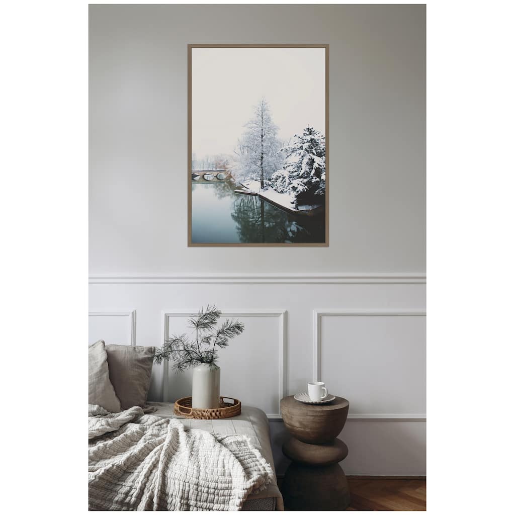 Kate and Laurel Sylvie Framed Canvas Winter Magic On The River Cam in Cambridge by Laura Evans