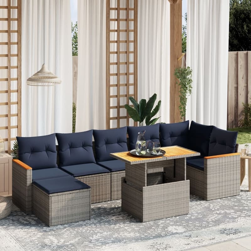 vidaXL Patio Sofa Set with Cushions Outdoor Furniture 7/8 Piece Poly Rattan - 24.4 x 24.4 x 27.2 - Grey