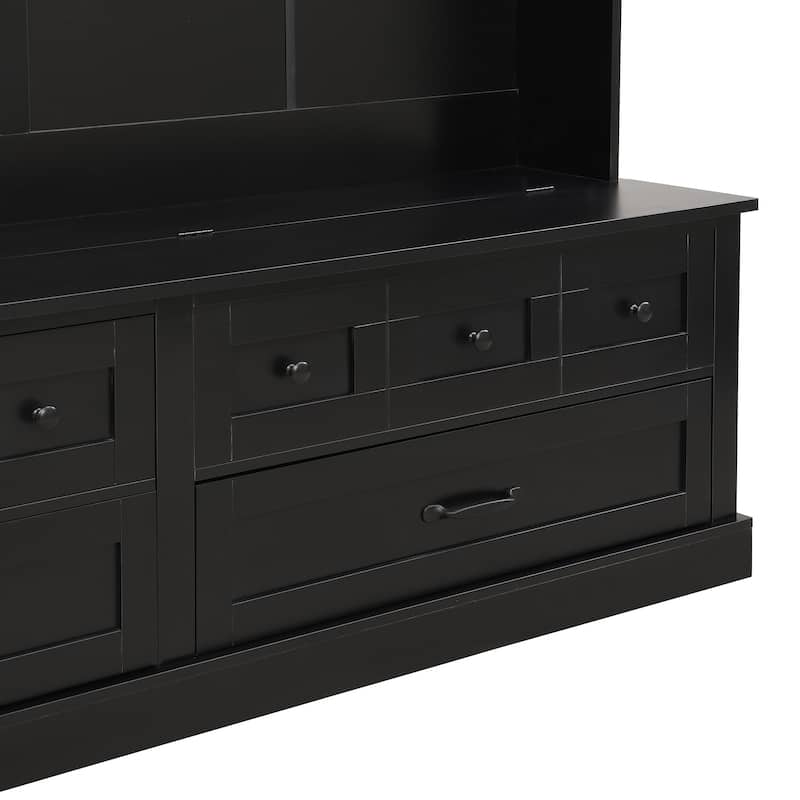 Roomfitters Elegant Wide Hall Tree with Lift-Top Bench, Wooden Mudroom Organizer with 5 Coat Hooks and 2 Storage Sections