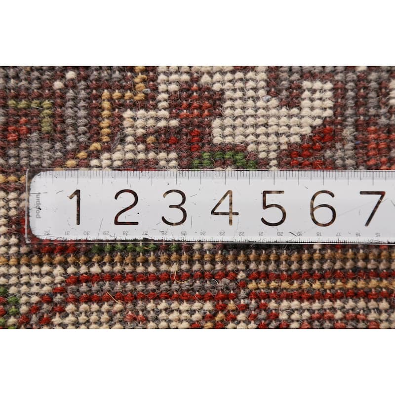 Hand Knotted Oriental 100% Wool Carpet Traditional Geometric Greys & Charcoal Heriz (serapi) Runner Rug - 7' 11'' X 2' 7''