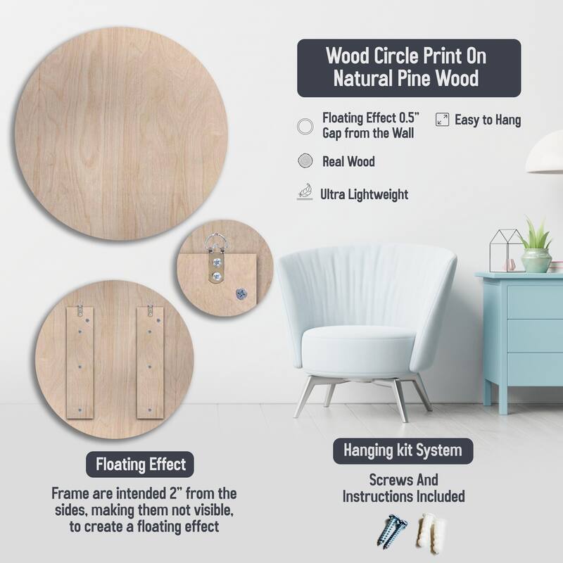 Designart "Blossoming Blue Retro Flower I" Floral Wood Wall Art - Natural Pine Wood