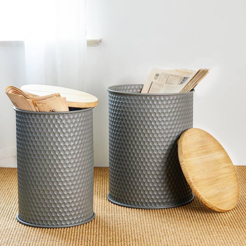 Glitzhome Set of 2 Modern Gray Honeycomb End Table Storage Ottoman