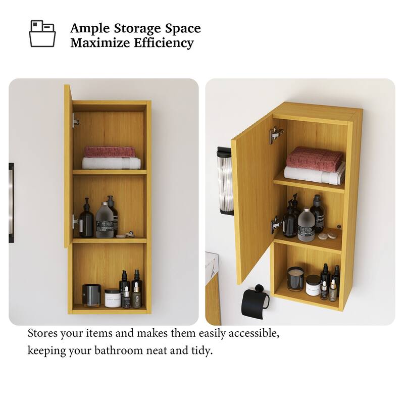 Wall Mounted Bathroom Cabinet with Door and Shelves in Oak