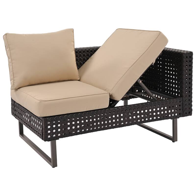 Diamond Weave Patio Sectional Sofa L-shape Conversation Sets with Extendable Coffee Table, Ice Bucket, Collapsible Seat, 6-Pers